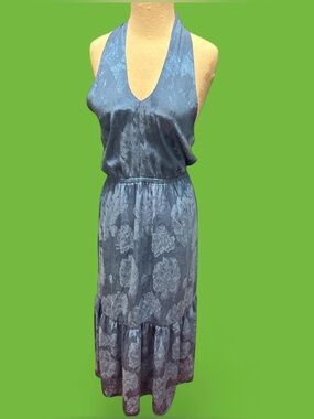 Anthropologie Blue Floral Halter Maxi Dress
